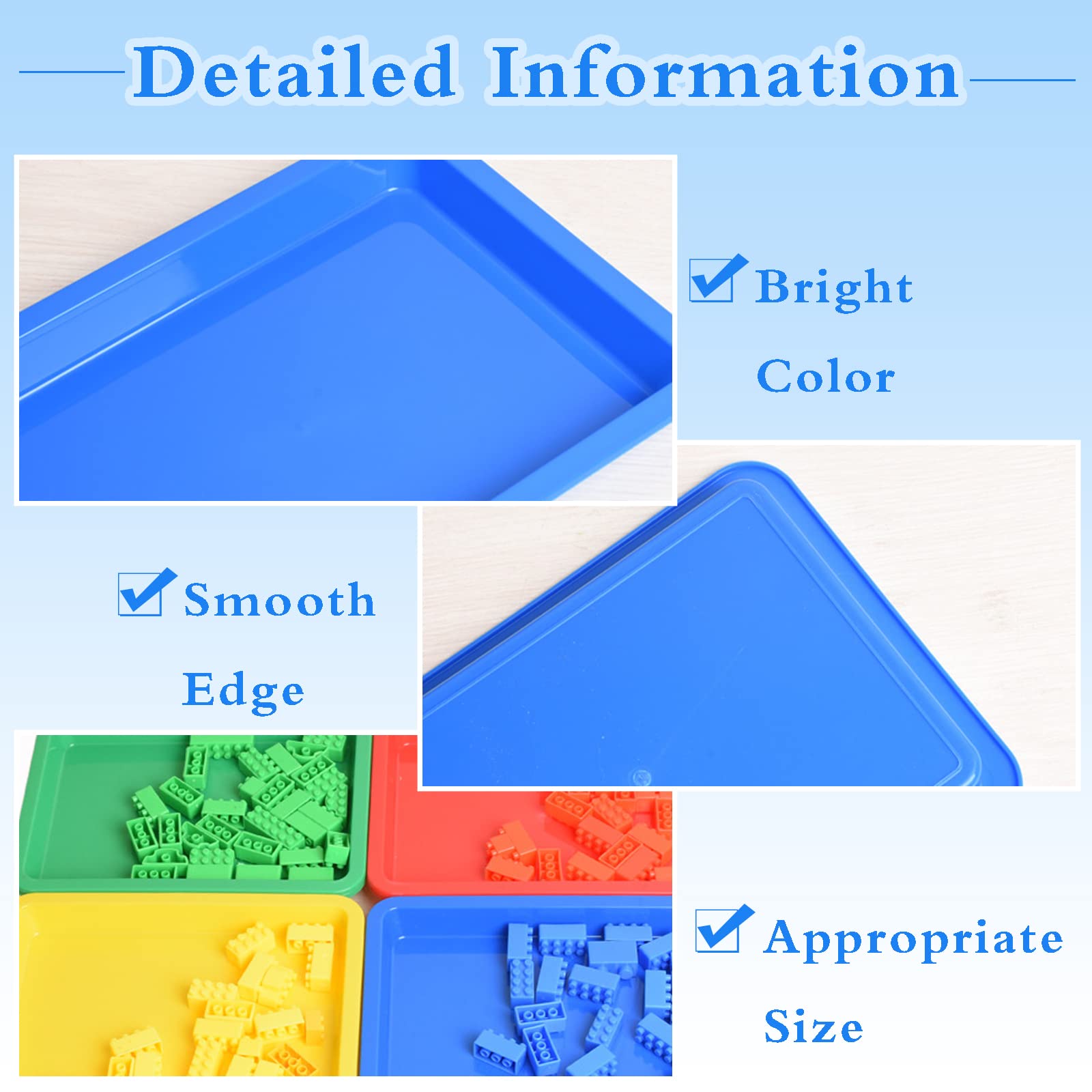 10 Pack Plastic Art Trays: 8 Color Sensory Trays for Kids Crafts & DIY Projects