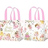 Fairy Birthday Favor Bags Fairy Party Supplies 12PCS Non-Woven Floral Fairies Handle Bags Decorations Fairy Garden Candy Goodie Bag for My Fairy First Birthday Baby Shower Decor