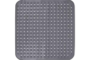 Leeko Shower Mat, 31.5 x 31.5 Inches Square Shower Mat Non Slip, Anti Slip Bath mat with Suction Cups and Drain Holes, PVC Sh