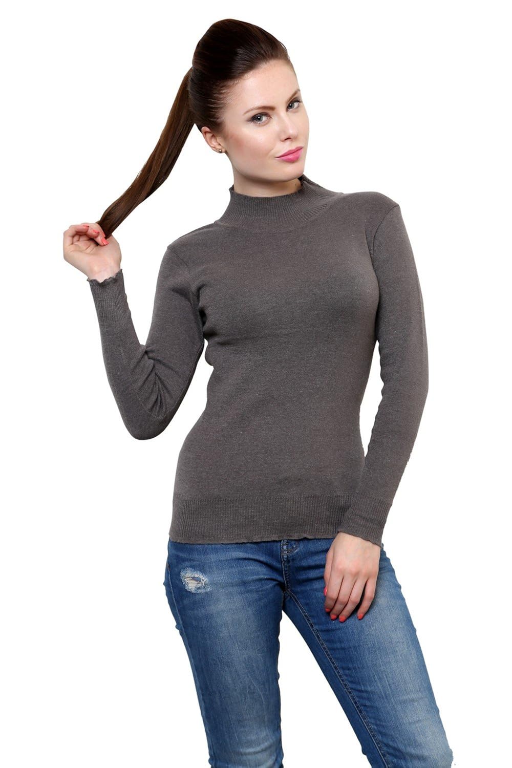 renka grey color knitted pullover sweater for women