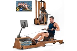 Water Rowing Machine for Home Use, WENOKER Wooden Foldable Rower Machine with Dedicated Monitor & Bluetooth APP, Large Water Tank & Comfortable Seat for Immersive Water Rower, 350LBS Weight Capacity