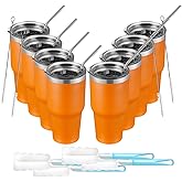 COMOOO 30oz Tumbler Stainless Steel Insulated Tumbler with Lid Double Wall Vacuum Coffee Cup Large Travel Mug for Hot and Cold Drinks, Home, Office, School,Party (Orange, 8 Pack)