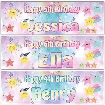 Fancyprint 2 Personalised Birthday Banner Colour Stars Children