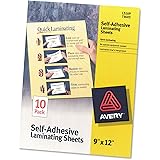 Avery 73603 Clear Self-Adhesive Laminating Sheets, 3 mil, 9 x 12, 10/Pack