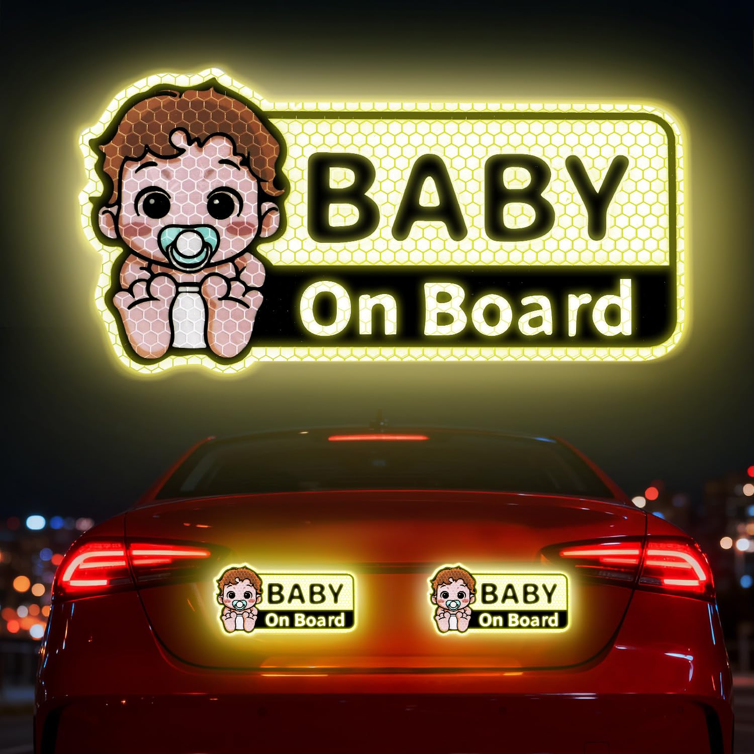 Photo 1 of 2pcs Baby On Board Reflective Car Sticker Magnets,Baby On Board Signs for car, Removable and Reusable,Completely Waterproof