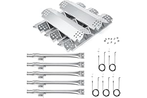 Hisencn Grill Replacement Parts for Nexgrill 5 Burner 720-0888 720-0888N 720-0888A 720-0882S and 4 Burner 720-0830H Gas Grill, Stainless Steel Burner Tube, Heat Plate Shield Tent Repair Kit, 5 Pack