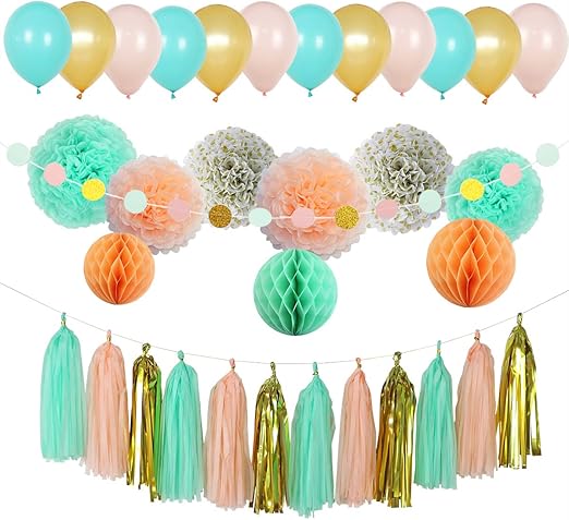 coral and mint baby shower decorations