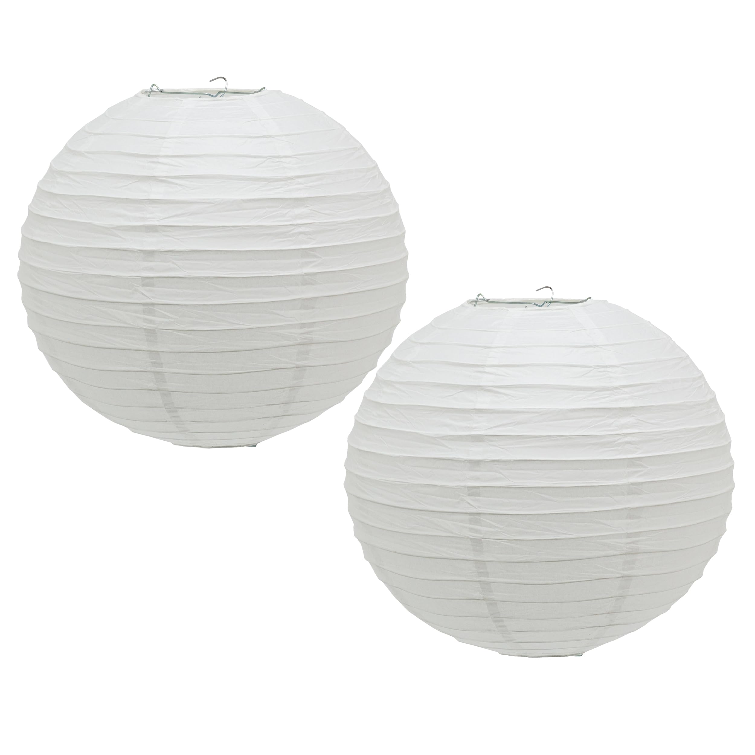 Pack of 2 x 30cm Round White Paper Light Shade Lantern | Classic Bamboo Style Ribbed Paper Lampshade | Hanging Circle Ceiling Lightshade