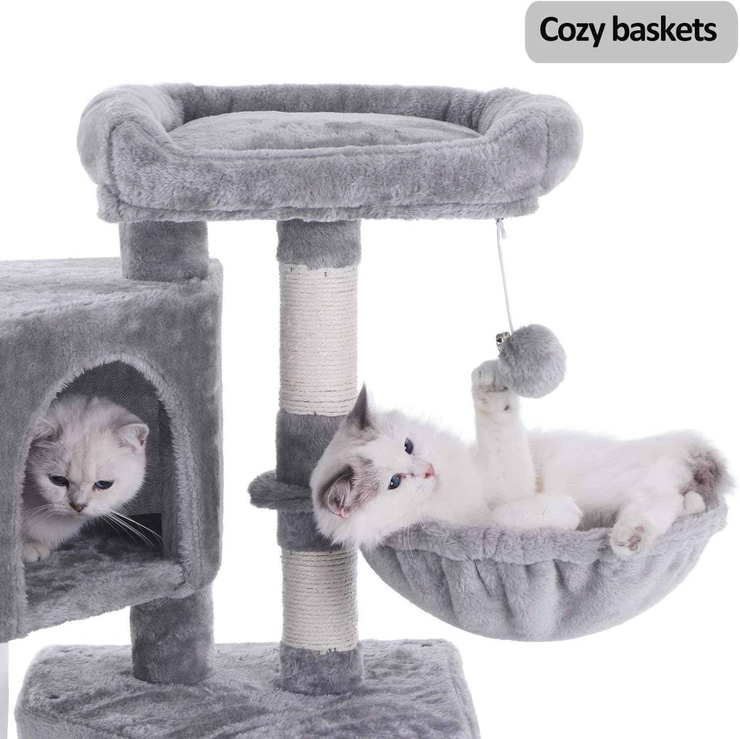 BEWISHOME Multi-Level Cat Tree Condo with Sisal Scratching Posts, Perches, Houses, Hammock and Baskets, Cat Tower Furniture Kitty Activity Center Kitten Play House Light Grey MMJ05G : Pet Supplies