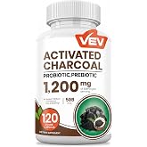 VEV 1200mg Activated Charcoal Capsules with 50 Billion Probiotics &amp; Prebiotics - Organic Coconut Shell Digestive Support Formula for Gas &amp; Bloating Support - 120 Vegan Capsules for Travel &amp; Daily Use