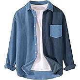 Lucrosun Men's Regular Fit Corduroy Shirt Color Block Button Up Shacket Jacket