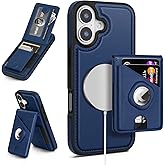 Scutumate Compatible with MagSafe iPhone 17 Case Wallet with AirTag Holder,Men Women Magnetic Detachable 2 in 1 PU Leather RFID Blocking Credit Card Holder Flip Folio Cover Kickstand,Blue