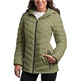 Reebok Womens Puffer Jacket - Midweight Quilted Snow Glacier Shield Full Zip Winter Coat for Women with Hood & Zip Pockets