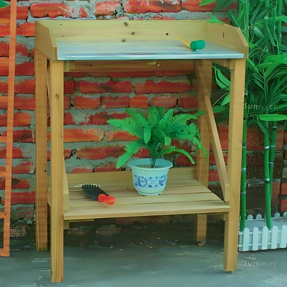 Unibos Aggloz Wooden Potting Table with Hooks & Shelves for Gardening