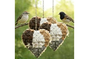 Handmade Fiber Bird Nesting Heart, Refillable Hummingbird House & Winter Shelter with Natural Alpaca/Wool Fiber, Outdoor Gard