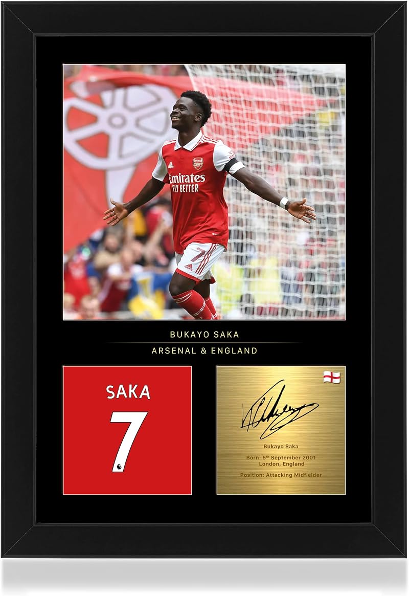 Win FC Bukayo Saka Signed A4 Framed Photo Display Arsenal Gift