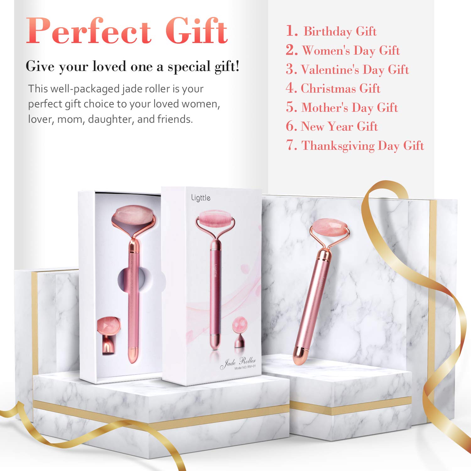 Jade Roller for Face - 2 in 1 Electric Vibrating Face Roller Massager, 100% Natural Rose Quartz Roller Massager, Anti-Aging, Skin Tightening, Reduce Fine Lines and Wrinkles for Face, Eye, Neck: Beauty