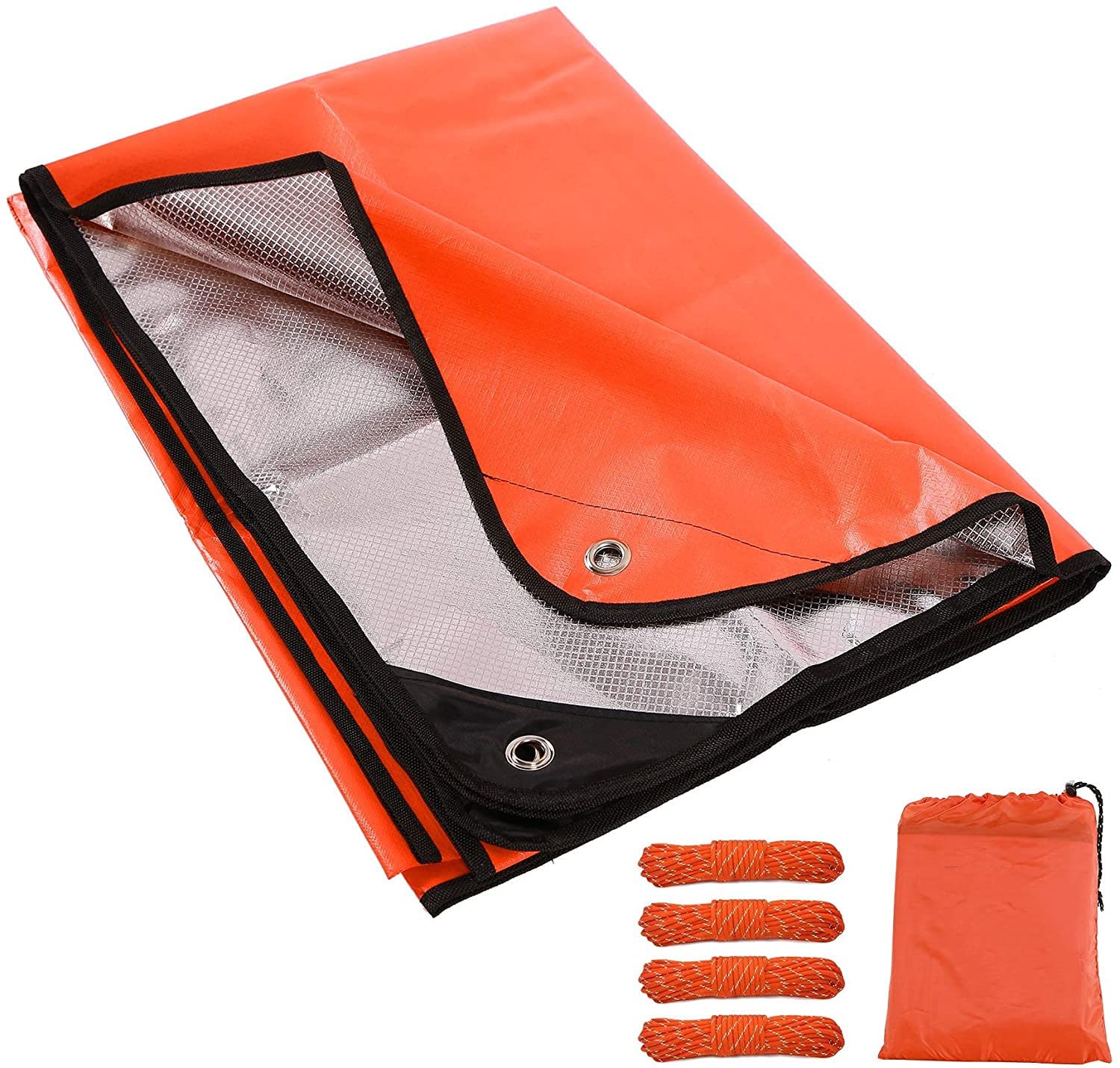REDCAMP Heavy Duty Emergency Blanket for Survival, 7x5 ft Reusable Thickened Thermal Blanket & Waterproof Tarp with Guy Ropes, Reflective Rescue Bivvy Bag for Outdoor Camping Hiking, Orange