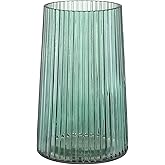 MARTAGE Green Glass Vase for Flower, Flower Vase for Bouquet, Modern Glass Vases, Ribbed Vases for Living Room, Bedroom, Dining Table, Office, Wedding, Centerpieces, 8 Inches