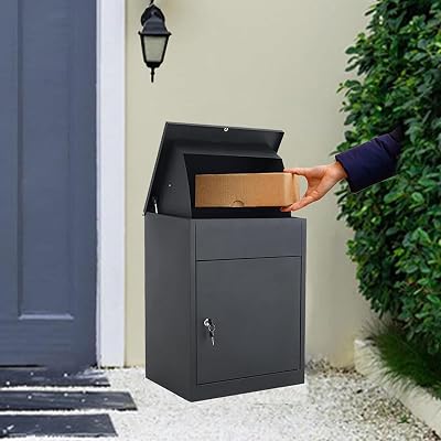 iropro Wall Mounted Parcel Drop Box Black Lockable Weatherproof Medium