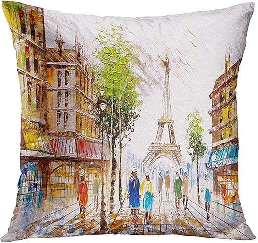 Amazon Co Jp クッションカバー ソファクッションカラフル水彩油絵パリのストリートビュー抽象フランスデザイン家の装飾枕カバーを投げる装飾枕 カバー枕カバースクエア45x45cm枕カバーを投げる Home Kitchen