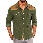 Yousify Mens Corduroy Shirt Long Sleeve Button Down Casual Western Cowboy Shirt Jacket with Flap Pockets