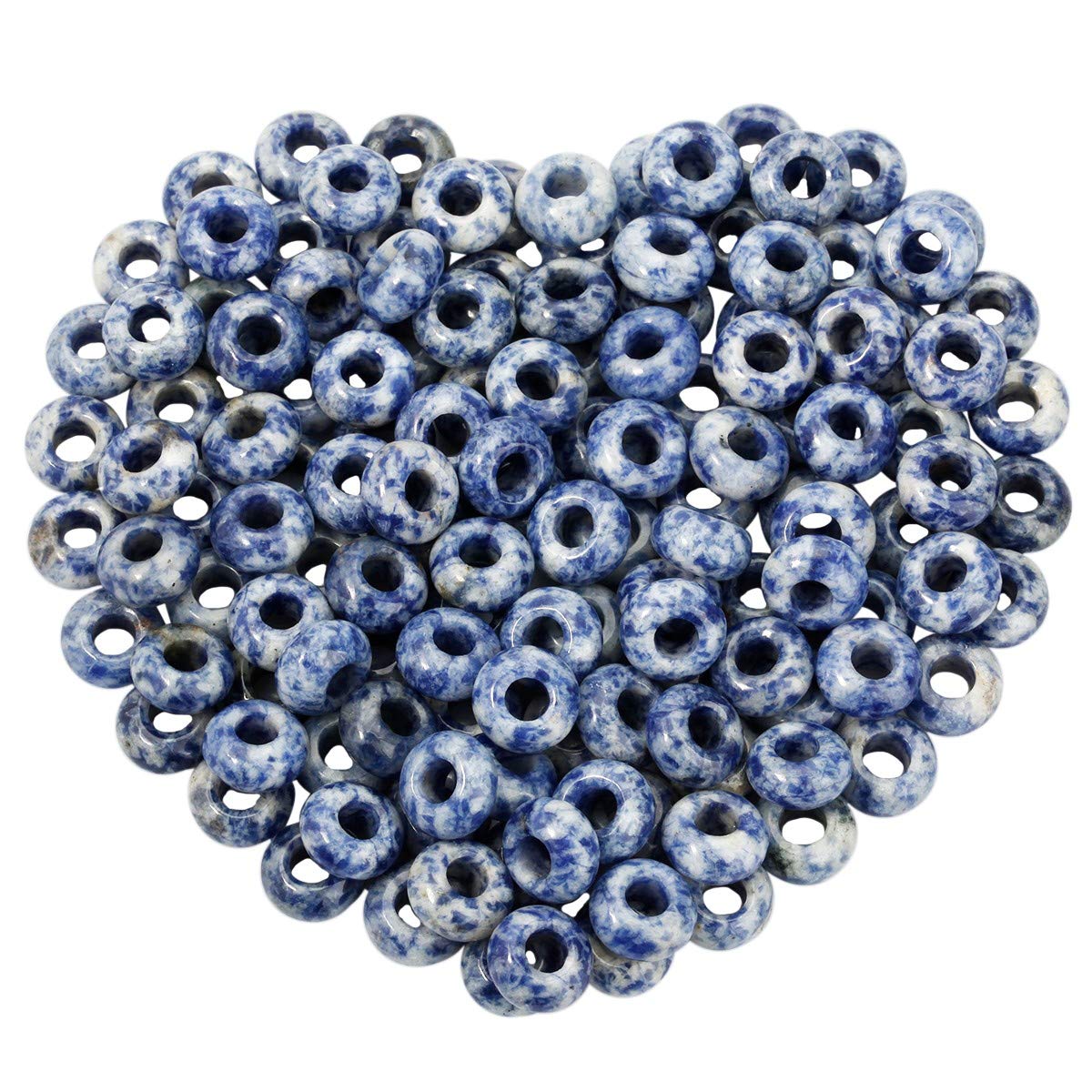 mookaitedecor 20pcs 14mm Natural Sodalite Round Large Hole Gemstone Beads for Jewellery Making, 6mm Hole Loose Rondelle Crystal Stone Beads for Crafting European Bracelet Macrame DIY Projects