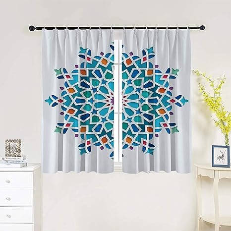Amazon アラビア人 個性的 高断熱 カーテン 装飾的な古い東アラベスク民族アンティークオリエンタルダラウンドモチーフのイラスト おしゃれな 子供 部屋 断熱レースつき 2枚組 幅100cm丈135cm カーテン オンライン通販