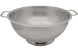 Fox Run Large Stainless Steel Colander, 5 Quart Pasta Strainer with Handles, 11” x 13.5” x 5”