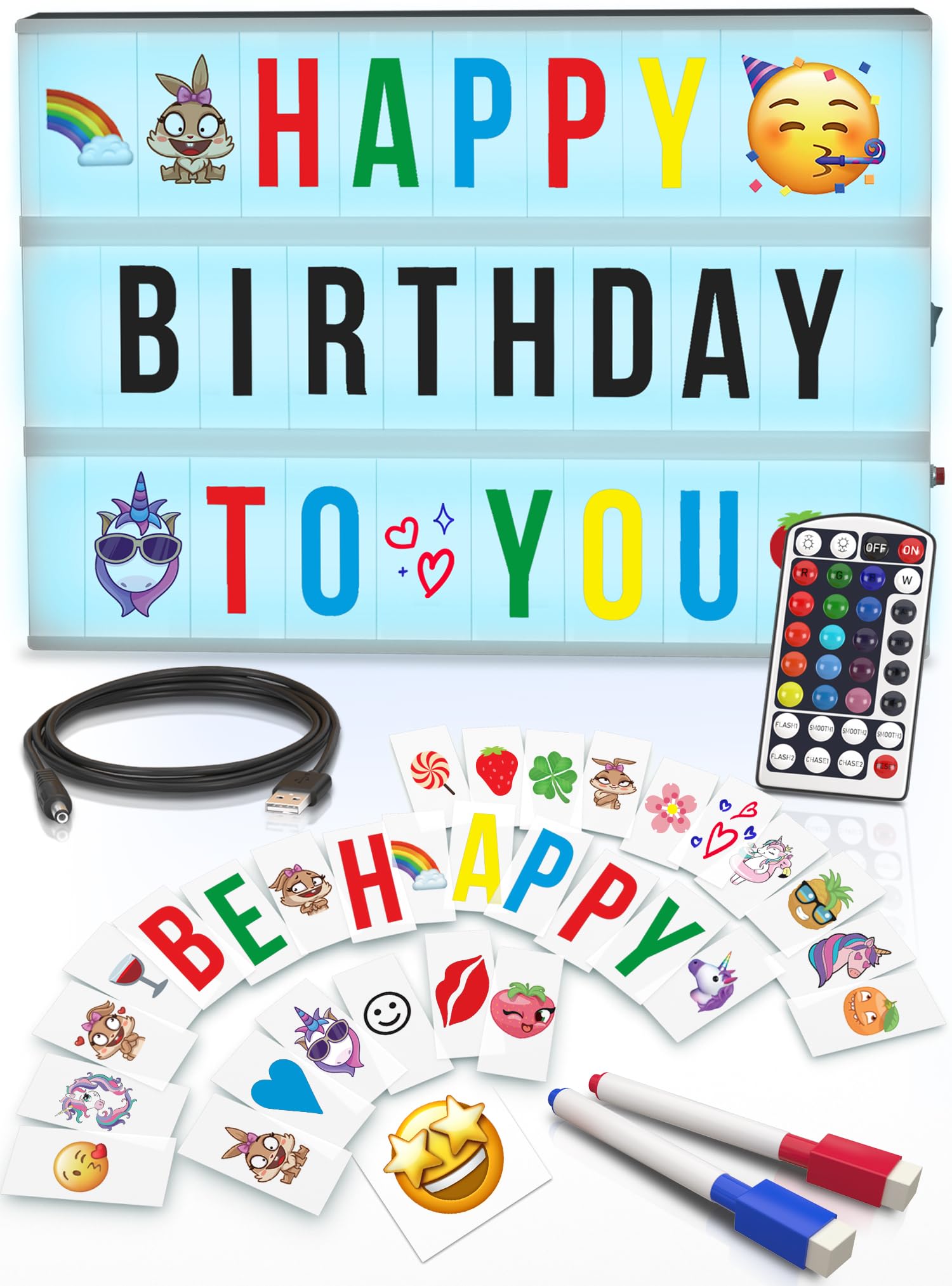 Photo 1 of Cinema Light Box with Letters – Marquee Color Changing Light Box Sign with 386 Black & Color Letters & Emoji & 2 Markers- Premium Light Up Letter Board – 16 Dimmable Remote-Controlled Colored Options