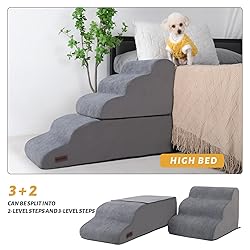 Dog Stairs and Ramp for High Bed, 5-Step Dog Steps