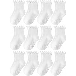 Bearbay Baby Toddler Ruffle Socks for Girls Cute Crew Grip Frilly Socks | Suitable for Daily School Outfits,Cute Ruffle Cuff,