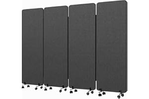 YASRKML Soundproof Room Divider W/Wheels, 66in Office Dividers for Sound Proofing & Reducing, Sound Proof Dividers for Office Partitions Portable Temporary Wall Acoustic Wall Divider (Cool Grey, 4 Panel)