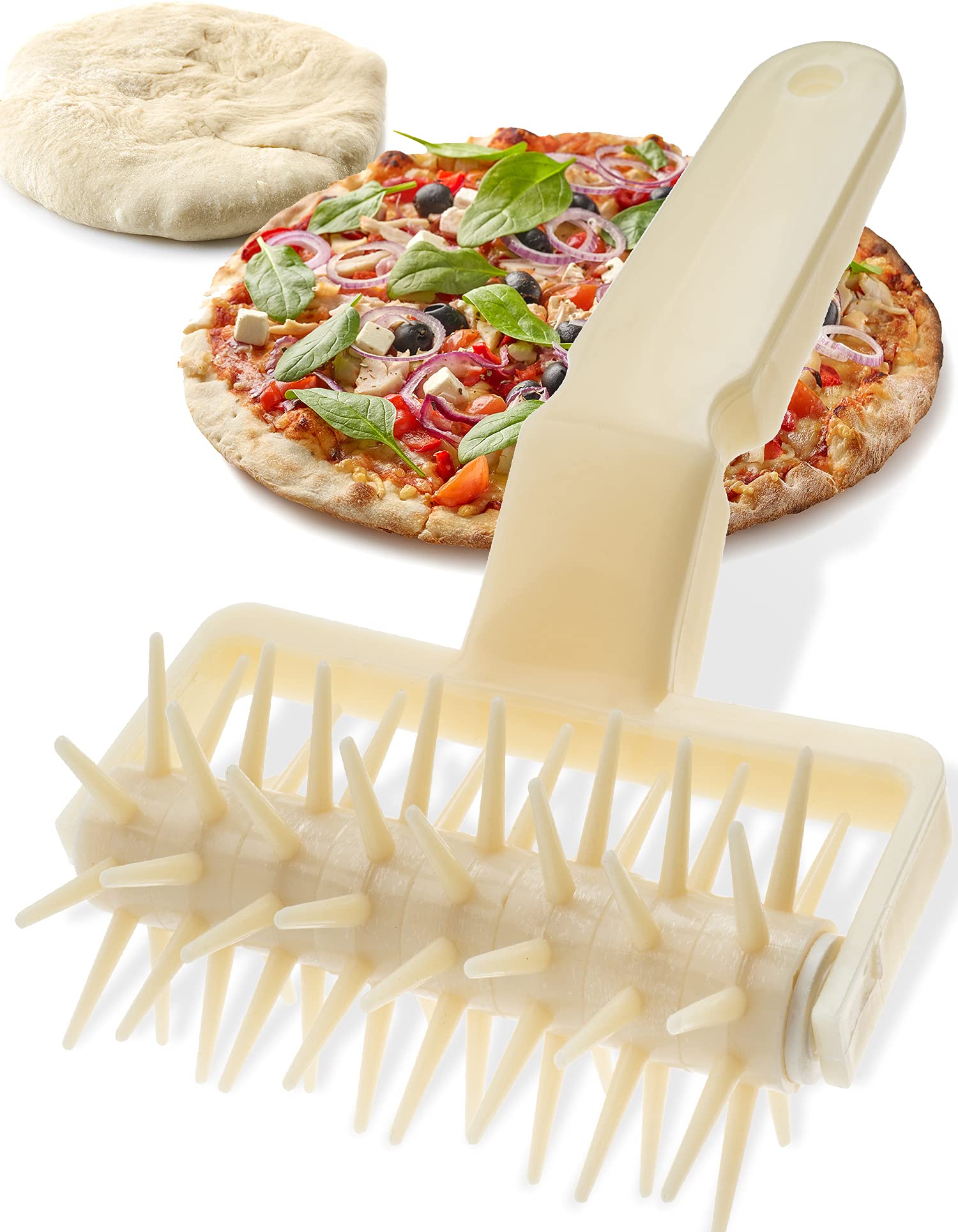 ORBLUE High-Impact Pizza Dough Docker and Cutter - Perfect for Thin Crust Pizza, Prevents Dough Blistering, Ensures Even Rising Crust, Easy to Use Roller Docker - Essential Pizza Restaurant Supplies