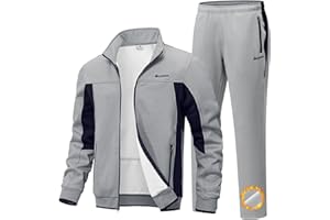 BGOWATU Men's Fleece Lined Tracksuits Set Running Jacket Sweatsuit Sport Pant Jogging Outfits with Zipper Pockets