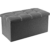 YOUDENOVA 30 inches Folding Ottoman, Ottoman with Storage Footrest Seat Support 350lbs, Storage Bench for Living Room Bedroom, Linen Fabric Grey