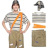 DreamJ Halloween Costumes for Adults,Cosplay Striped T-Shirt Suspender Pants Hat Outfit Halloween Dress Up Set for Men