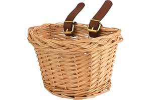 EIRONA Kids Bicycle Wicker Basket with Adjustable Straps for 12-20 Inch Bike, Scooter, Tricycle - Rattan Bike Accessories and