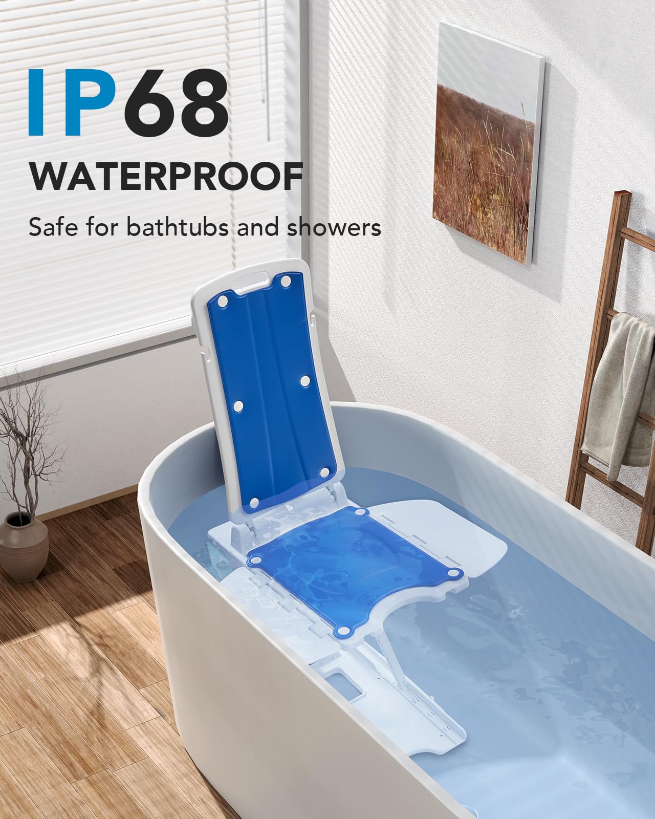 HUANUO 2-in-1 Electric Chair Lift for Elderly – Floor Lift & IP68 Waterproof Bath Lift for Tub, Foldable, 308 lbs Capacity, Remote Control, Height Adjustable 2.3
