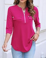 Halife Womens Tops 3/4 Length Sleeves V Neck