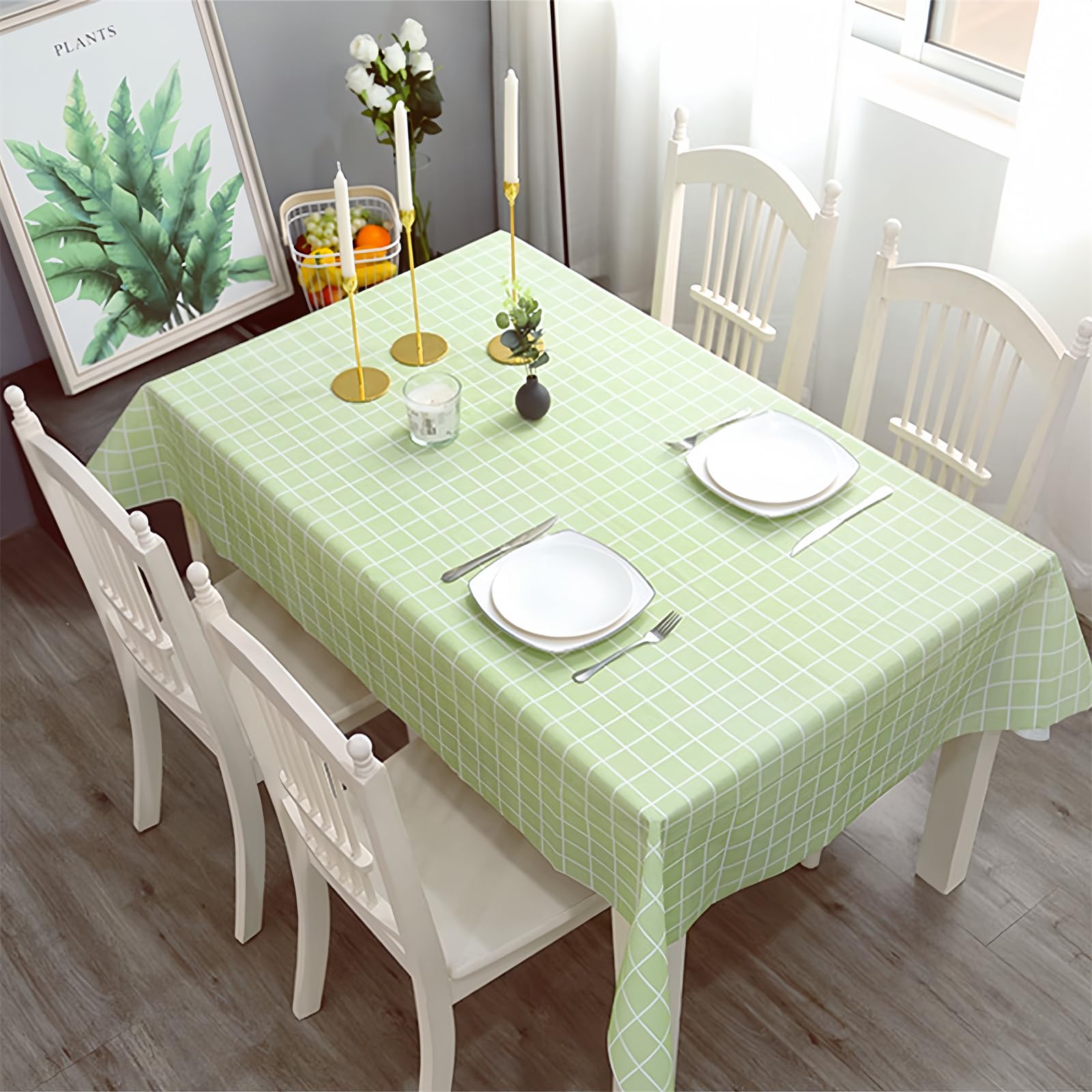 2pcs 137*180cm Plastic Tablecloths Waterproof Green Checkered PVC Table Cloth Wipeable Table Cover Rectangular,Plaid Table Cover Wipe Clean Tablecloth Oil Cloth Outdoor Tablecloth for Party,Picnic