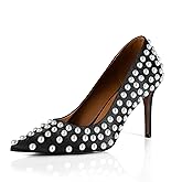 iadore Women Sexy Stiletto High Heel Pumps Chic Pearl Studded Slip-on Shoes Satin Pointed Toe Fashion Dress Pumps Size 5-12 US