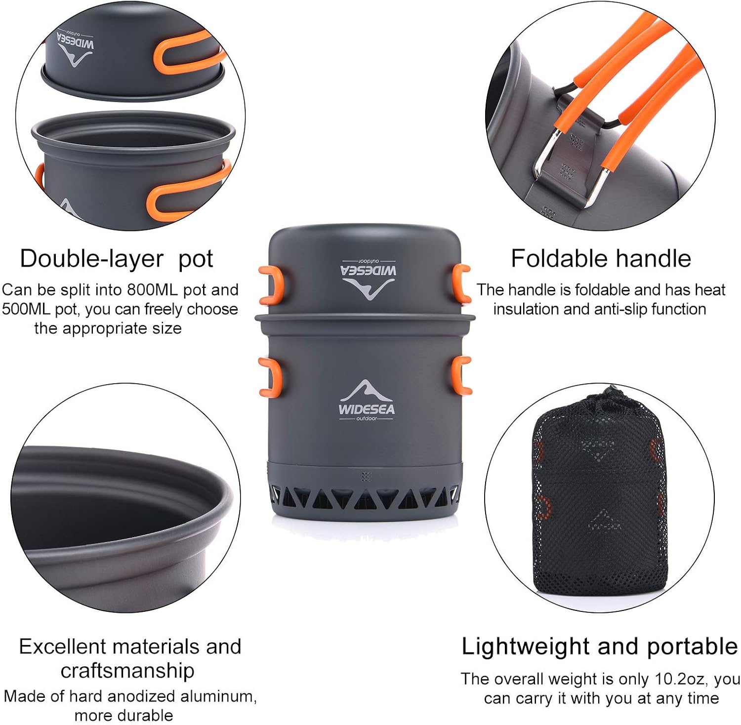 widesea Camping Cookware Outdoor Pot Pan Cooking Equipment Heat Exchange Design for Hiking Backpacking : Sports & Outdoors