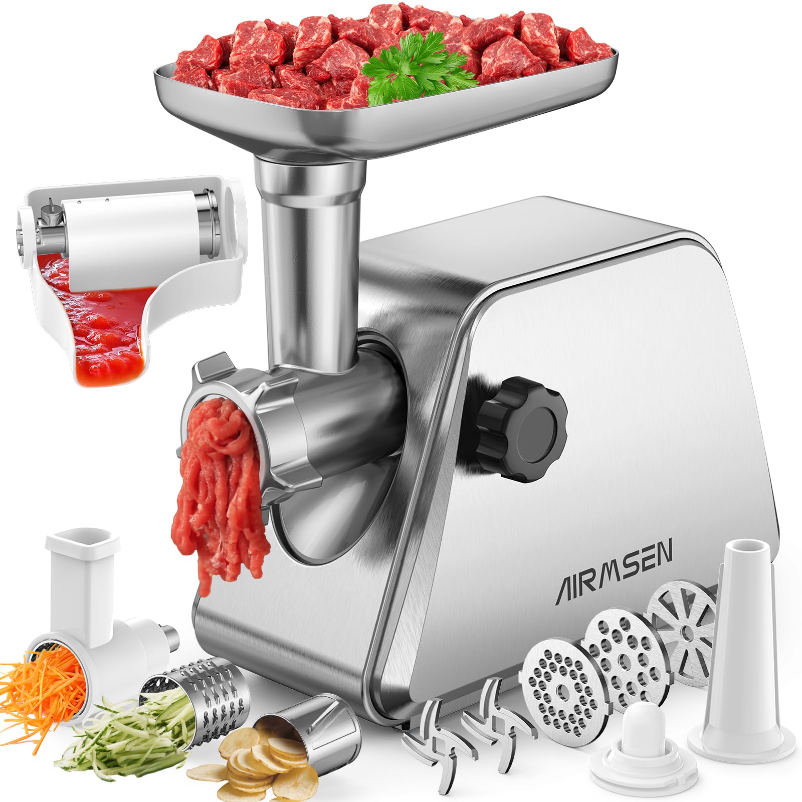 Photo 1 of ??AIRMSEN Electric Meat Grinder & Tomato Sauce Press Maker with Strainer - Heavy Duty Food Mill Machine for Grinding Meat, Making Tomato Sauce, Sausage, Kibbeh for Home Kitchen? Use