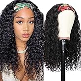 mmiQus 22 Inch Headband Wig Human Hair Water Wave Curly Human Hair Headband Wigs For Black Women Glueless None Lace Front Machine Made Wig 180% Density