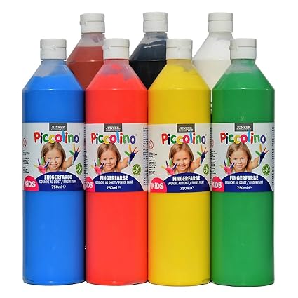 PICCOLINO Fingerfarben Set - 7 Flaschen à 750ml: rot, gelb, blau, grün, braun, schwarz, weiß