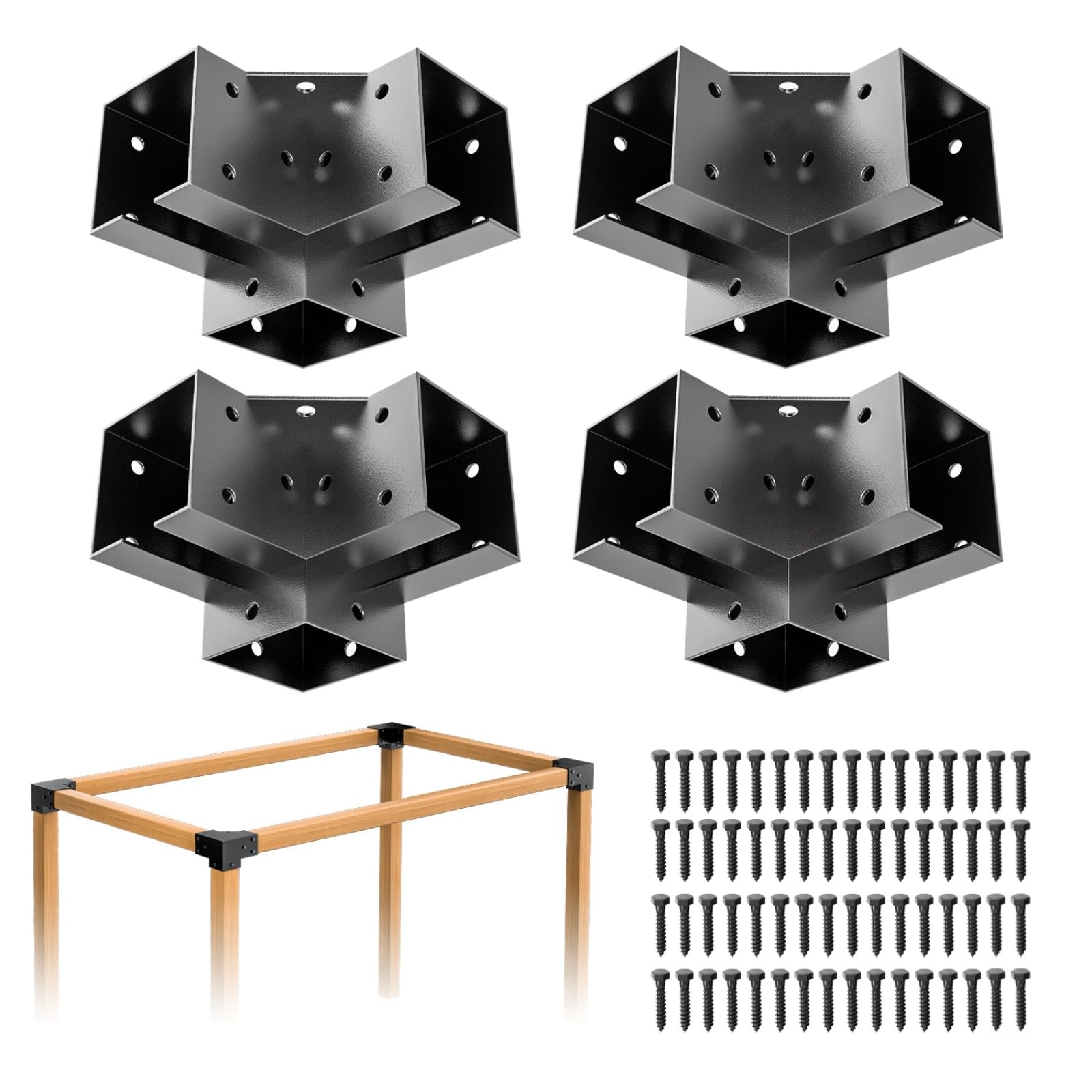 Photo 1 of ***PARTS ONLY***Pergola Brackets 4x4 3-Way 4pcs Right Angle Corner Bracket, Easy Installation Crossbeam Corner Brackets for Gazebos, Patio Pergolas, Log Cabin Outdoor