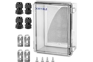 XINYIELE Waterproof Outdoor Project ABS Plastic Junction Box IP67 Weatherproof Dustproof Enclosure with Hinged Cover, Mounting Plate,Wall Brackets for Power Project (Clear,8.7"X6.7"X4.5")