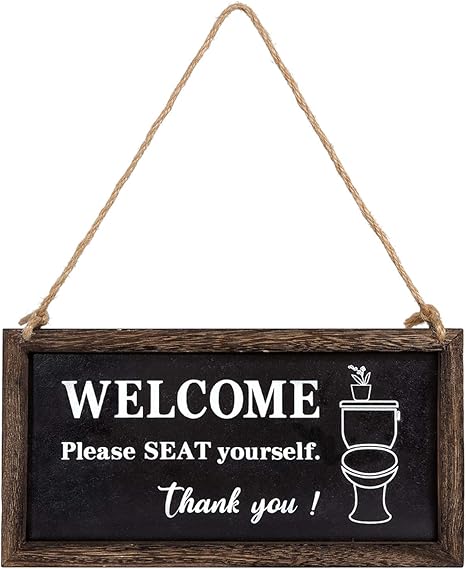 Amazon Com Mkono 1 Pack Bathroom Signs Decor Rustic Wall Decor Sign Farmhouse Bathroom Funny Wall Decor Wooden Hanging Signs 2 Sides With Saying Bathroom Wood Art Decor Home Kitchen