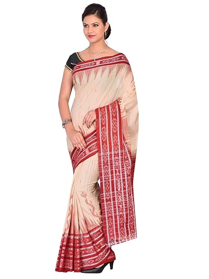 ODISHA HANDLOOM Womens Sambalpuri Cotton Saree With Blouse Piece (OHAUG2019-126_Beige)